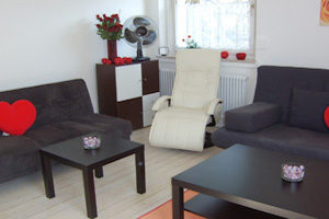 Das Wohnzimmer der Ferienwohnung Wollmetshofen